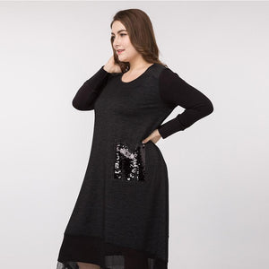 Fashion Round Neck Splicing Long Sleeve Event Formal Dress