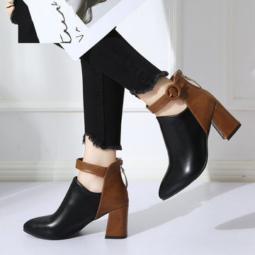 Platform Ankle Strap Two Color Pointed Toe High Heel Boots Shoes