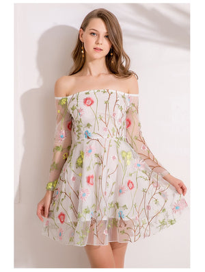 Mesh Floral Embroidery A-Line High Street Dress