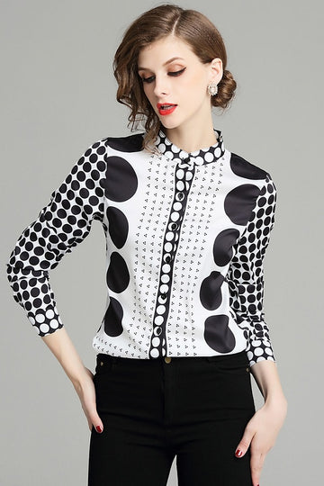 Polka Dot Full Sleeve Women's Shirt Blouse Top