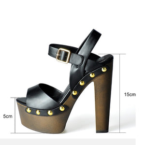 Riveted High Heels Peep Toe Ankle Strap Platform Sandals