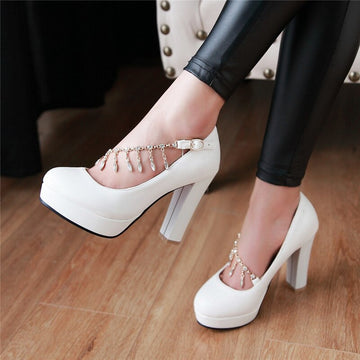 Mary Jane Style Chains Spike High Heels Platform Pumps