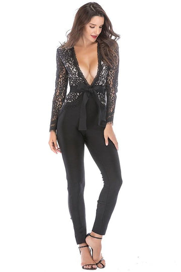 lace deep v neck women Jumpsuits Dresses