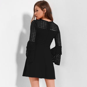 New Flare Long Sleeve Patchwork Casual Elegant Mini Dress Verkadi.com
