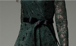 Lace A-Line V-Neck Long Sleeves Long Dress