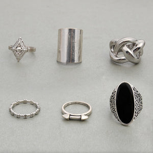6 Pcs Bohemian Midi Ring Set Silver Gem Knot Geometric Knuckle