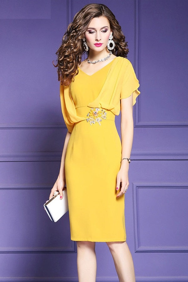 Empire Pencil Chiffon Formal Party Midi Dress