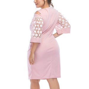 Vintage Lace Cold Shoulder Hollow Out Plus Size Midi Dress Verkadi.com
