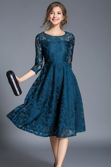 Euro Style A-Line O-Neck Casual Party Midi Dress