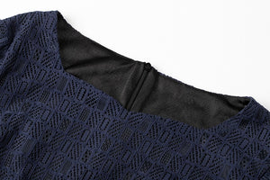 Dark Blue Lace Slim Tunic Plus Size Pro Midi Dress