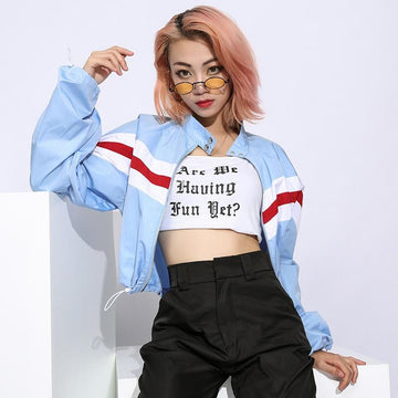 Sexy Short Cropped Street Wear Blue Bomber Jacket Sweatshirt Verkadi.com