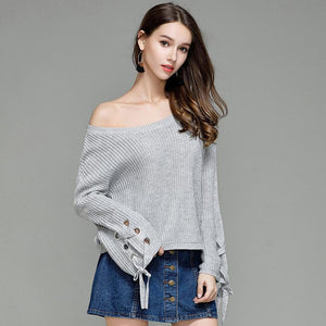 Elegant Sweater Casual Long Flare Sleeve O-neck Pullover Top Verkadi.com