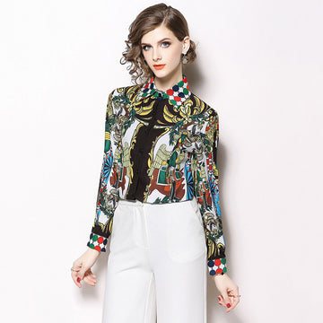 Elegant Luxury Print Long Sleeves Professional Shirt Blouse Top Verkadi.com