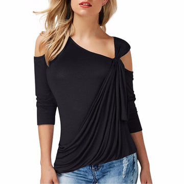 Sexy Cold Shoulder Top Slash Neck Long Sleeve Blouse Top Verkadi.com