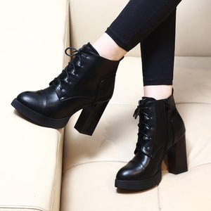 Square Chunky Heel Round Toe Designer Ankle Boots 