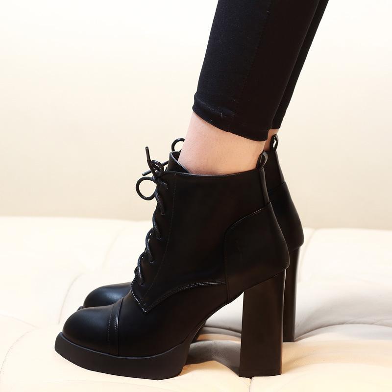 Square Chunky Heel Round Toe Designer Ankle Boots 