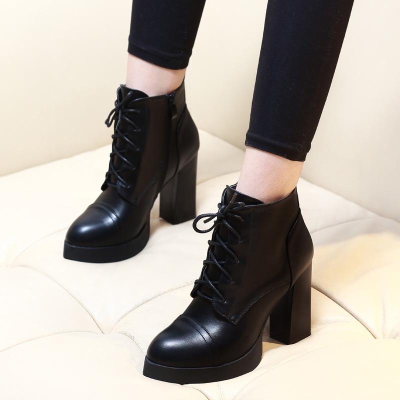 Platform High Heel Boots Women Black Faux Suede Platform Chunky