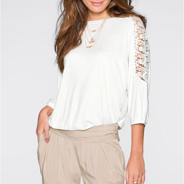 Casual Long Sleeve Lace Patchwork Blouse Top Verkadi.com