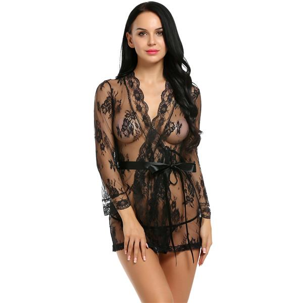 Sexy Robe Gown Lace Front Tie Flare Sleeve Lingerie Set Verkadi Sexy Robe Gown Lace Front Tie Flare Sleeve Lingerie Set Verkadi