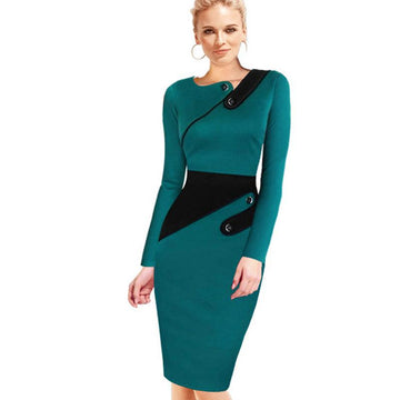 Tunic Sheath Patchwork Line Asymmetrical Work Dress Verkadi.com