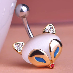 Cute Fox Figure Crystal Navel Piercing Belly Button Ring Verkadi.com