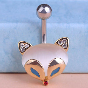 Cute Fox Figure Crystal Navel Piercing Belly Button Ring Verkadi.com