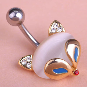 Cute Fox Figure Crystal Navel Piercing Belly Button Ring Verkadi.com