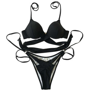 Sexy Halter Bather Cup Bra Push Up Swimwear Bikini Set Verkadi.com