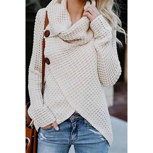 Hot Knitted Long Sleeve Scarf Neck Sweater Cardigan