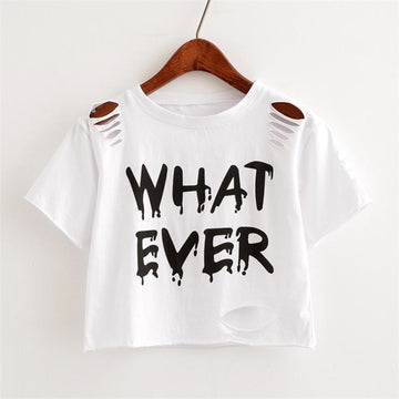 Hot Street Wear Letter Print Hole Short Sleeves T-Shirt Top