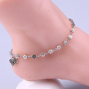 Heart Plum Flower Bracelet Silver Bead Ankle Chain verkadi.com