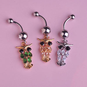 Cute Owl Crystal Dangle Navel Piercing Belly Button Ring
