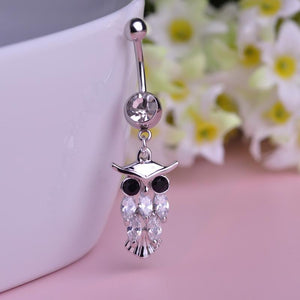 Cute Owl Crystal Dangle Navel Piercing Belly Button Ring