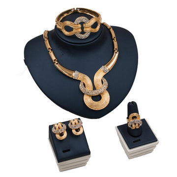 Zircon Gold Necklace Earrings Ring Bracelet Jewelry Set Verkadi.com