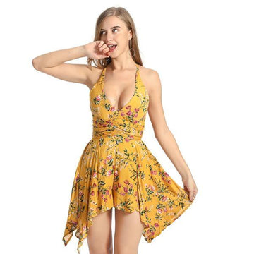 Sexy Backless Padded Print V-Neck A-Line Dress Verkadi.com