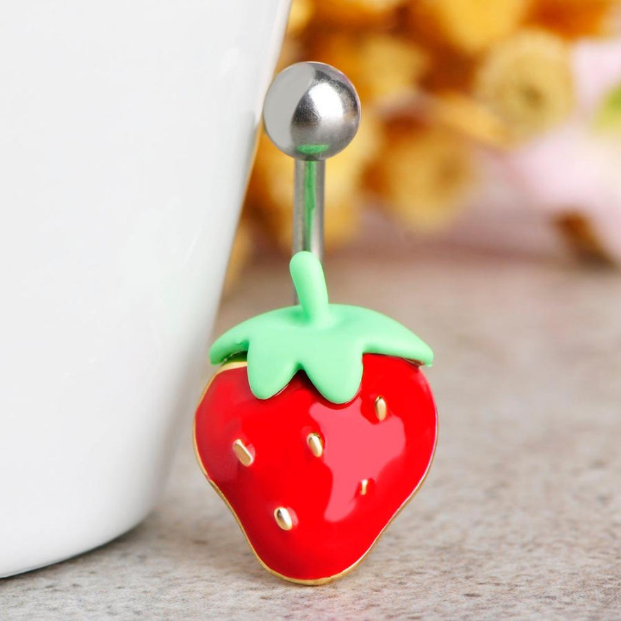 Enamel Strawberry Navel Piercing Belly Button Ring Verkadi.com