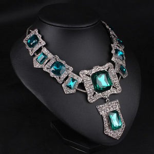 Square Green Crystal Rhinestone Necklace