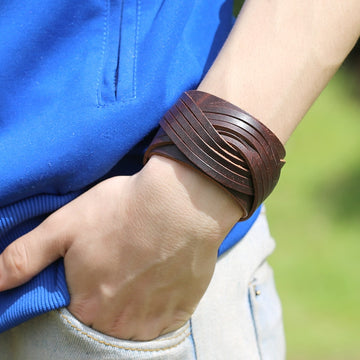 New Wide Leather Unisex Cuff Wrap Punk Vintage Bracelet