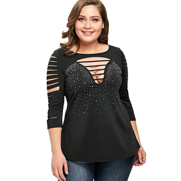 Sexy Ladder Shredding Style Casual O Neck Top Blouse Verkadi.com