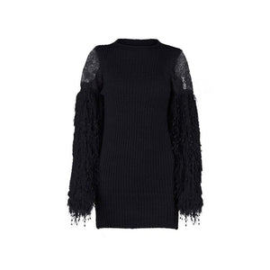 fringe mesh knitted tassel sweater mini dresses