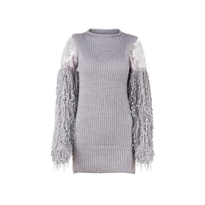 fringe mesh knitted tassel sweater mini dresses