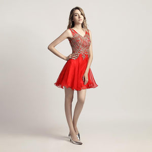Appliques Short Mini Red Chiffon Homecoming Prom Party Dress Verkadi.com