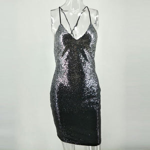 Gradient Black Silver Sequin Backless Club Dress Verkadi.com