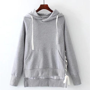 Street Wear Side Lace-Up Long Sleeve Hoodie Sweatshirt Verkadi.com