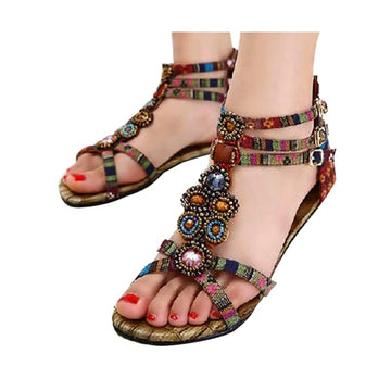 Ethnic Styled Beading Printed Sandals