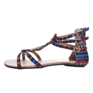 Ethnic Styled Beading Printed Sandals