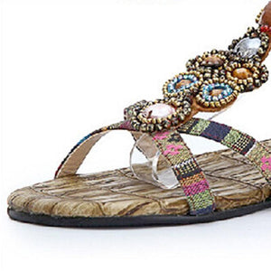 Ethnic Styled Beading Printed Sandals