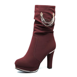 Sexy Suede High Heel Mid Calf Fashion Boots Verkadi.com