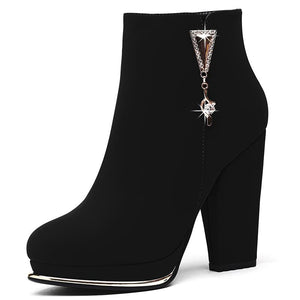 Suede Chelsea High Heel Mid Calf Boots Shoes Verkadi.com