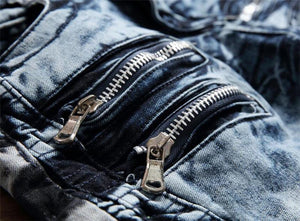 Biker Jeans Slim Straight Fit Denim Multi Zippers Verkadi.com